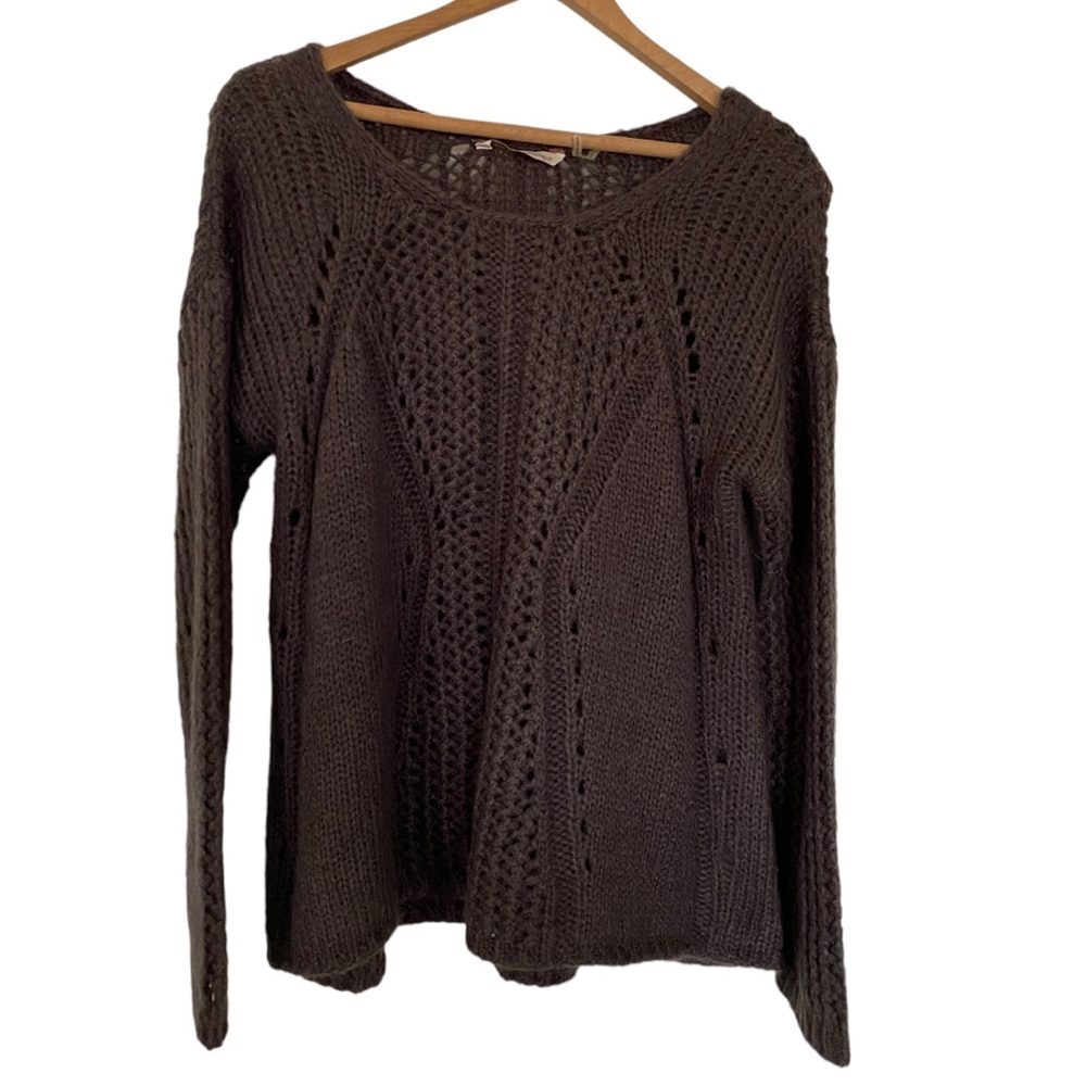 Soft Surroundings brown Lotta mohair blend open knit Sweater Sz Petite Medium